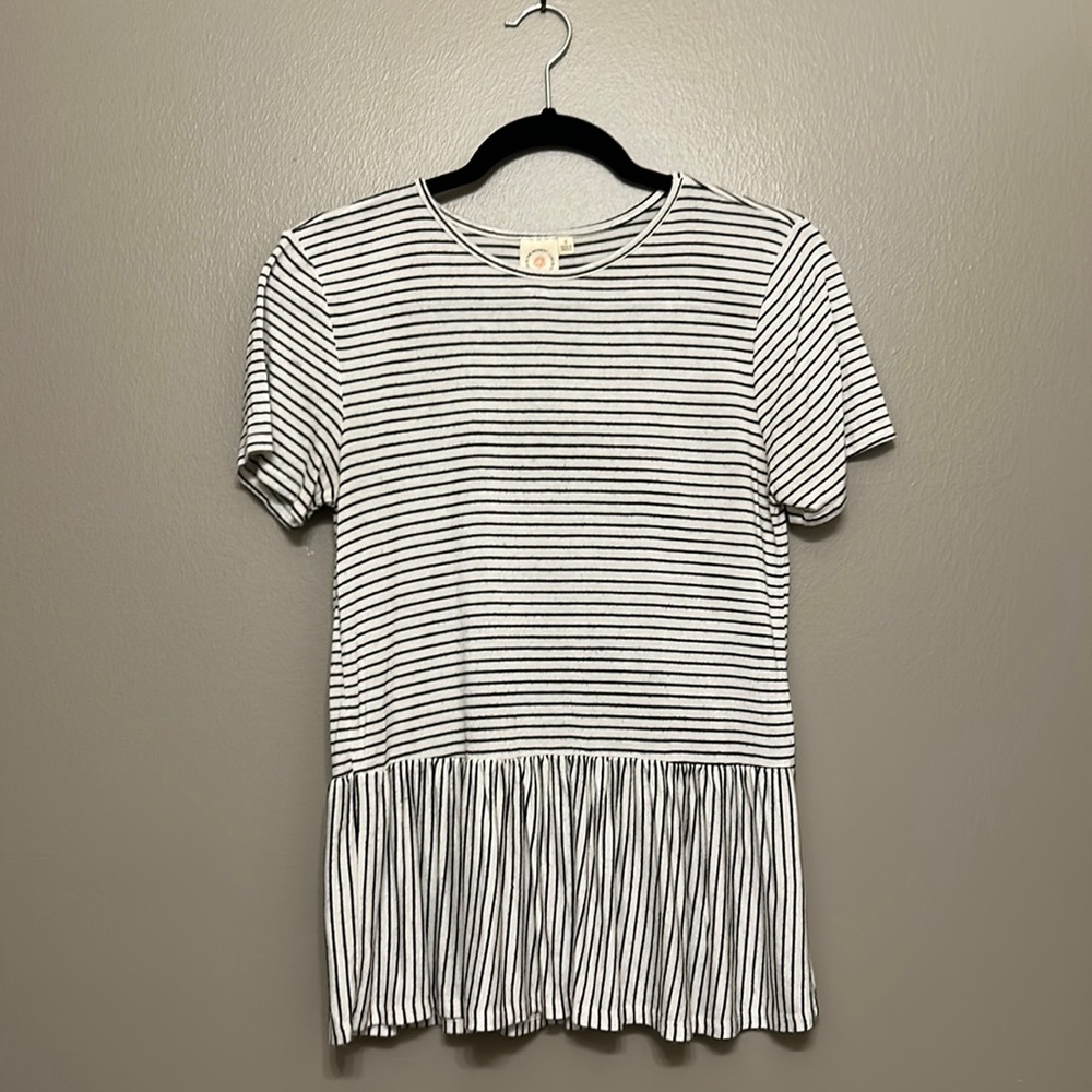 White Striped Peplum Top